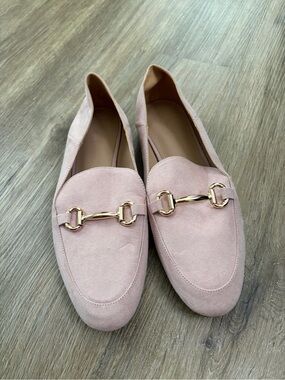 LOFT Pink Suede Horsebit Loafers with Gold Hardware